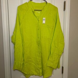 Aerie Oversized Green Linen Shirt